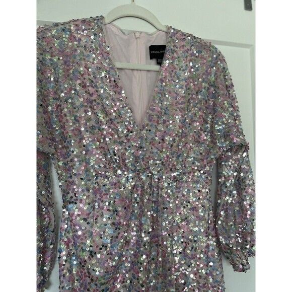 DONNA MORGAN FOR MAGGY Sequin Midi Cocktail Dress Lavender/Pink Multi Size 0 - Picture 6 of 9